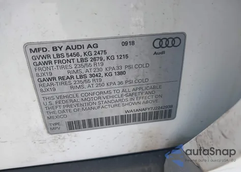 2018 Audi Q5 2.0T Premium/2.0T Tech Premium from USA, damaged, VIN WA1ANAFY7J2242938